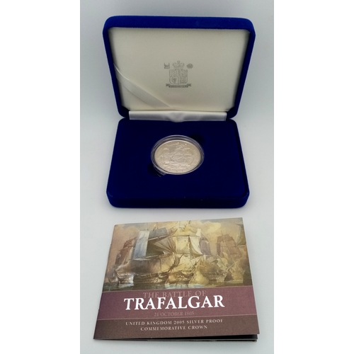 611 - A Royal Mint Sterling Silver 2005 Commemorative Battle of Trafalgar Proof Crown Coin. £5 denominatio... 