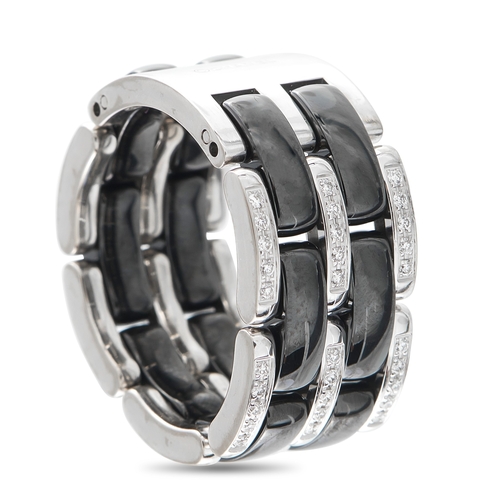 589 - A Chanel ULTRA 18K White Gold 0.38ct Diamond and Black Ceramic Ring. Black ceramic links and 18K Whi... 