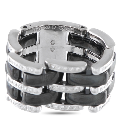 589 - A Chanel ULTRA 18K White Gold 0.38ct Diamond and Black Ceramic Ring. Black ceramic links and 18K Whi... 