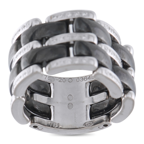 589 - A Chanel ULTRA 18K White Gold 0.38ct Diamond and Black Ceramic Ring. Black ceramic links and 18K Whi... 