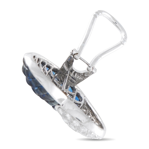 1207 - A pair of 18K White Gold 1.75ct Diamond and Sapphire Heart Clip-On Earrings. Sparkling pave Diamonds... 