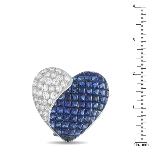 1207 - A pair of 18K White Gold 1.75ct Diamond and Sapphire Heart Clip-On Earrings. Sparkling pave Diamonds... 