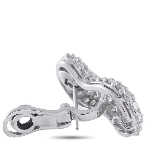 1236 - A pair of 18K White Gold 5.30ct Diamond Earrings. Curved 18K White Gold settings, Diamonds with a to... 