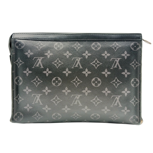 607 - A Louis Vuitton Monogram Eclipse Pochette Voyage. Black canvas exterior with silver-toned hardware a... 