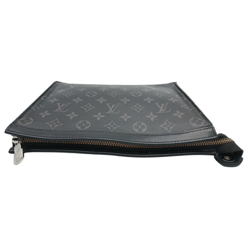 607 - A Louis Vuitton Monogram Eclipse Pochette Voyage. Black canvas exterior with silver-toned hardware a... 