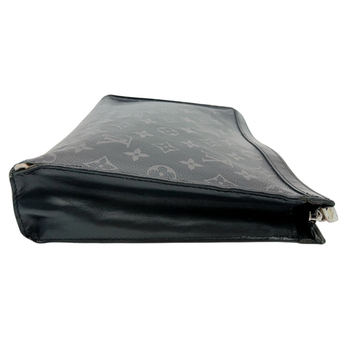 607 - A Louis Vuitton Monogram Eclipse Pochette Voyage. Black canvas exterior with silver-toned hardware a... 