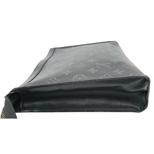 607 - A Louis Vuitton Monogram Eclipse Pochette Voyage. Black canvas exterior with silver-toned hardware a... 
