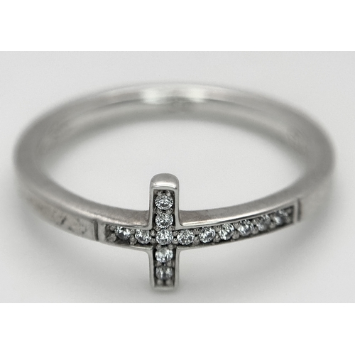 593 - A Thomas Sabo Sterling Silver Diamante Cross Ring. 1.97 g, Size N, Ref: 025609