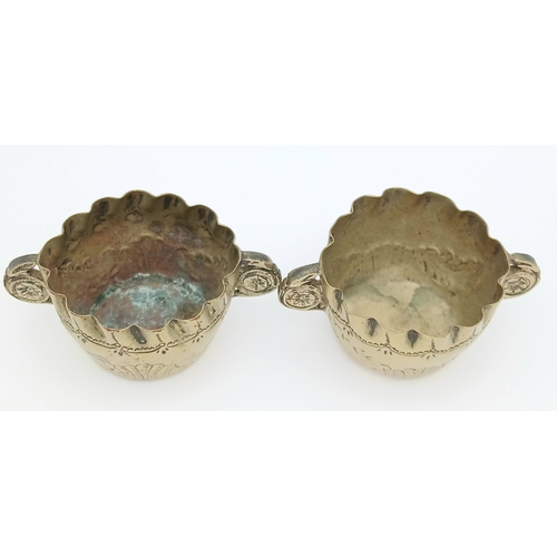 1228 - Antique Pair of Victorian Brass Salt Dishes.Approx 5 cm Diameter. Please see pictures.