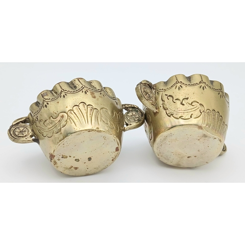 1228 - Antique Pair of Victorian Brass Salt Dishes.Approx 5 cm Diameter. Please see pictures.