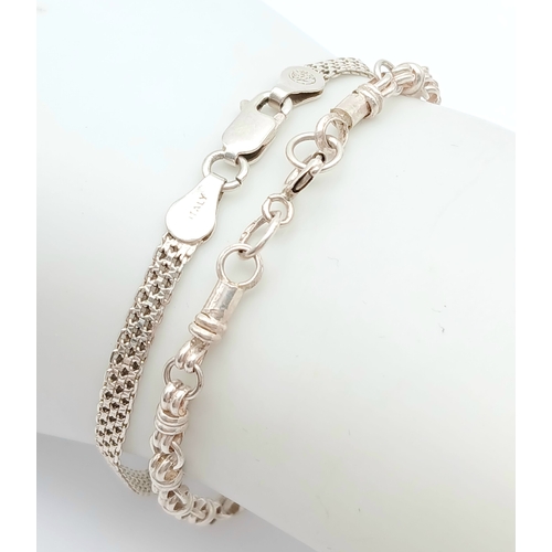 1242 - 2 x GENUINE SILVER BRACELETS. To include Fully Halmarked DOUBLE BELCHER LINK ,Together With ITALIAN ... 
