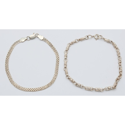1242 - 2 x GENUINE SILVER BRACELETS. To include Fully Halmarked DOUBLE BELCHER LINK ,Together With ITALIAN ... 