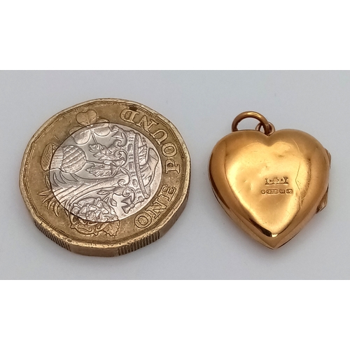 28 - Classic 9 CARAT GOLD LOCKET pendant. Fully Hallmarked. Heart Shaped. 2.1 Grams. 2.0 cm drop. Please ... 