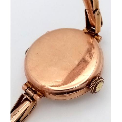 553 - Ladies Antique 9 CARAT GOLD ART DECO WRISTWATCH with 9 CARAT EXPANDABLE BRACELET.  Clear hallmark fo... 