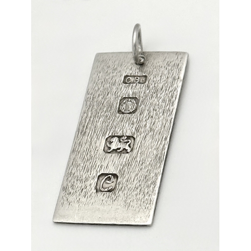 588 - Vintage SILVER INGOT PENDANT. Full UK hallmark. Finished in Frosted and Smooth Silver. Approx 3.75 c... 