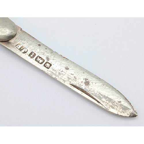 595 - Antique SILVER BLADED FRUIT KNIFE. Decorated Mother of Pearl Handle. Clear Hallmark for James Fenton... 