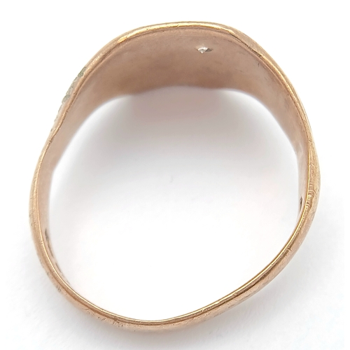 79 - A Vintage 9K Yellow Gold Diamond Set Signet Ring. UK hallmarks. Size P 1/2. 3.95g.
