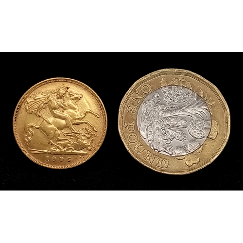 1218 - A 1906, KING EDWARD VII, HALF SOVEREIGN COIN. 22K GOLD. 9724 - 5