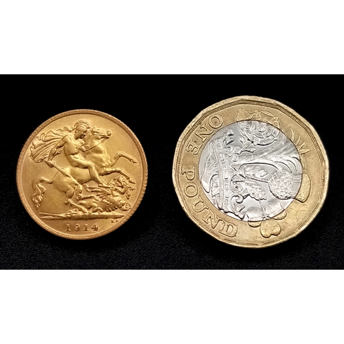 1225 - A 1914, KING GEORGE V, HALF SOVEREIGN COIN. 22K GOLD. 9724 - 6.