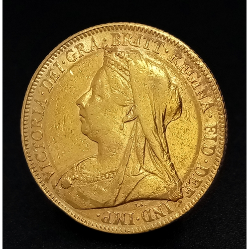 1232 - A 1900, QUEEN VICTORIA, FULL SOVEREIGN COIN. 22K GOLD. 9724 - 21.