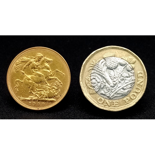 1232 - A 1900, QUEEN VICTORIA, FULL SOVEREIGN COIN. 22K GOLD. 9724 - 21.