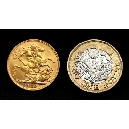 1239 - A 1910, KING EDWARD VII, FULL SOVEREIGN COIN. 22K GOLD. 9795