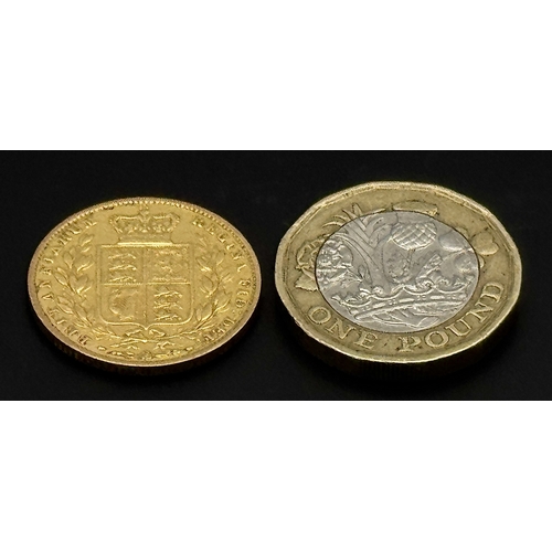 1246 - AN 1858, QUEEN VICTORIA, YOUNG HEAD, SHIELD BACK, FULL SOVEREIGN COIN. 22K GOLD. REF: 10000.
