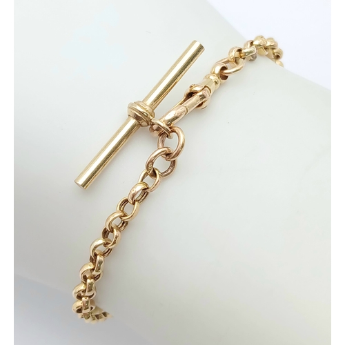 16 - A 9K Yellow Gold Belcher Link Necklace with Lobster Clasp and T-Bar. 17cm. 3.9g.
