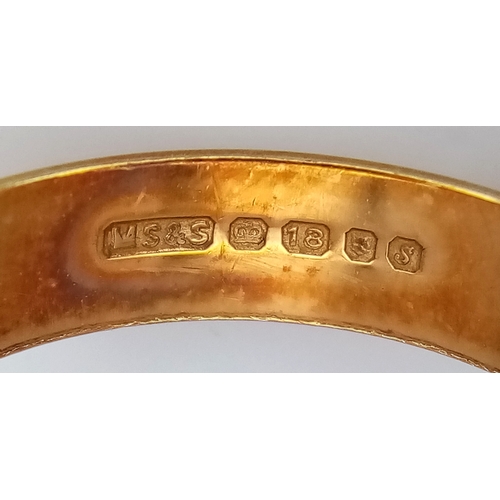 45 - An 18K Yellow Gold Band Ring. UK hallmarks. 4mm width. Size M. 3.25g.