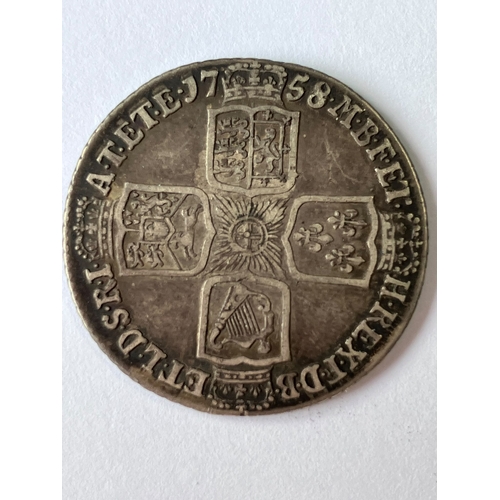 581 - 1758 GEORGE II SILVER SHILLING coin. Very Fine Condition. Please see pictures.