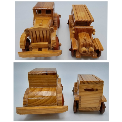 1206 - Six hand made wooden car models. Nice models.