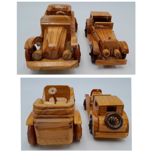1206 - Six hand made wooden car models. Nice models.