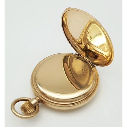 9 - An Antique 14K Gold Plated Doubled Cased Full Hunter A.W.W. Waltham Pocket Watch. Top winder. 54mm c... 