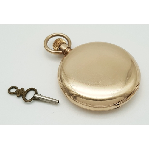 9 - An Antique 14K Gold Plated Doubled Cased Full Hunter A.W.W. Waltham Pocket Watch. Top winder. 54mm c... 