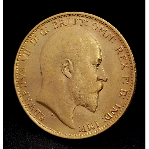 37 - A 1907 Edward VII Full Sovereign Coin. 22K gold.