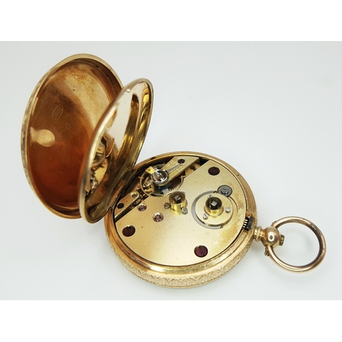 2 - An Antique 18K Gold Cased, Open-Face Fob Watch. Decorative exterior case (35mm diameter) engraving w... 
