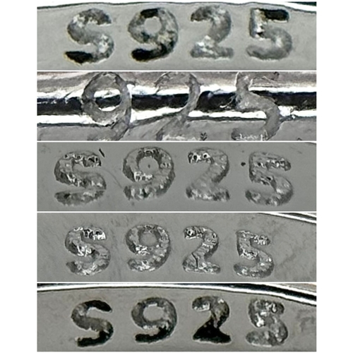1237 - Four Stone Set Silver Rings (adjustable) and a Pair of Moissanite Silver Stud Earrings with a certif... 