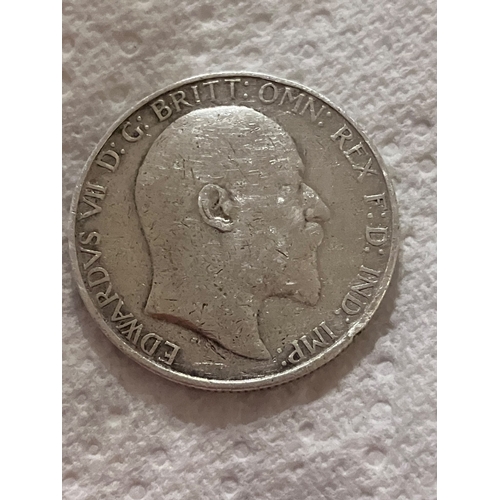 567 - 1907 SILVER FLORIN coin. Edwardian Britannia. Fair condition. Dirty. Please see pictures.