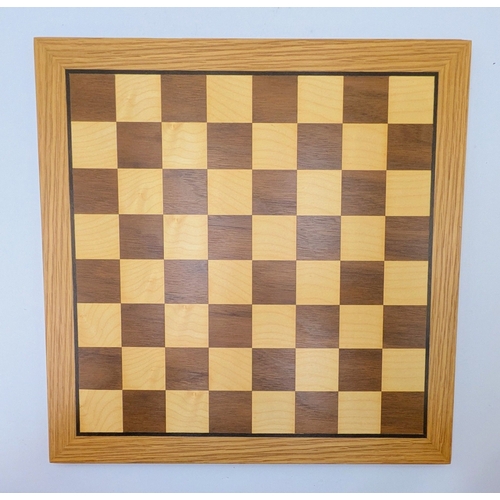 1243 - A Walnut and Sycamore Chess Board with Oak Surround. 41 x 41cm. As new condition.