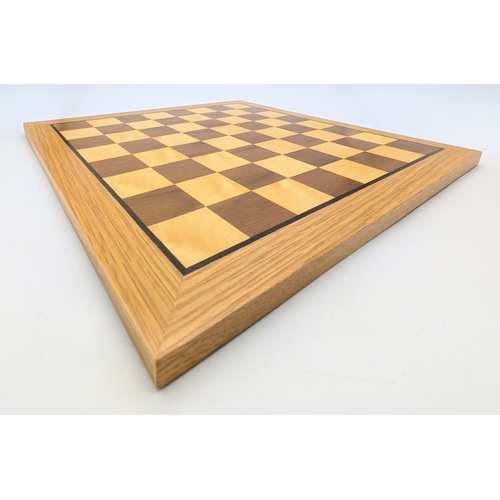 1243 - A Walnut and Sycamore Chess Board with Oak Surround. 41 x 41cm. As new condition.