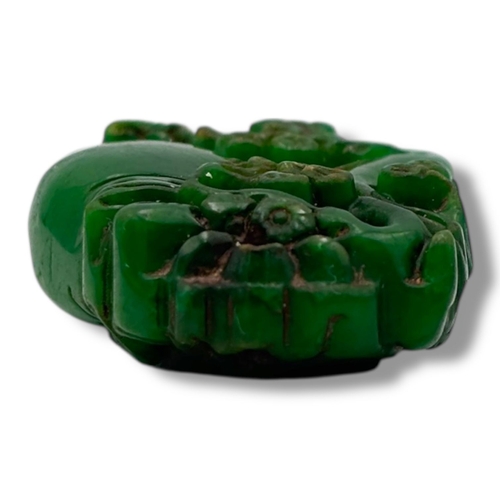 1254 - A lovely antique Chinese hand carved jadeite floral motif pendant, relief-carved botanical decoratio... 