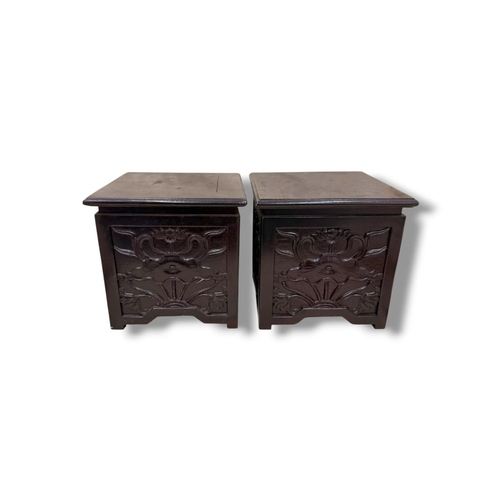 1226 - A set of assorted Chinese carved hardwood display stands in various shape:  round, rectangular and s... 