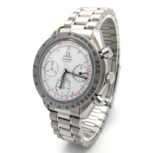 An Omega Speedmaster Torino "006 Winter Olympic Limited Automatic Chronograph Gents Watch. Stainless steel bracelet and case - 39mm. White dial with three sub dials. Limited edition of 2006 pieces (1074). Comes with warranty and pictograms card with wallet. In good condition and working order.