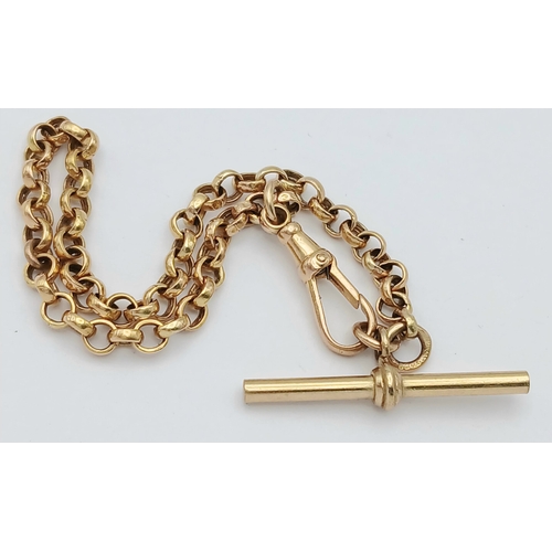 16 - A 9K Yellow Gold Belcher Link bracelet with Lobster Clasp and T-Bar. 17cm. 3.9g.