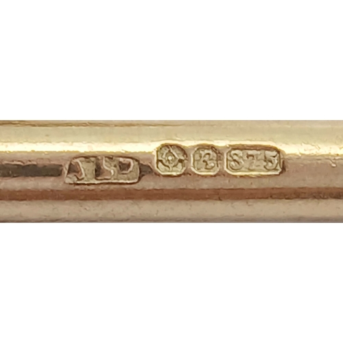 16 - A 9K Yellow Gold Belcher Link bracelet with Lobster Clasp and T-Bar. 17cm. 3.9g.