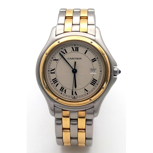 38 - A Vintage Cartier Panthere Cougar Watch. Model 187904. Stainless steel with gold, bracelet and case ... 