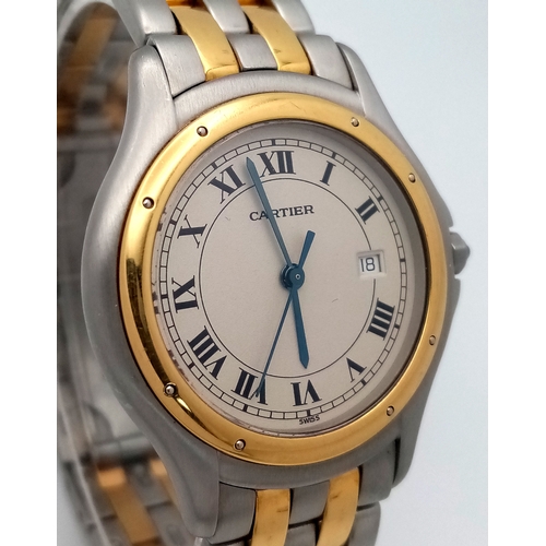 38 - A Vintage Cartier Panthere Cougar Watch. Model 187904. Stainless steel with gold, bracelet and case ... 