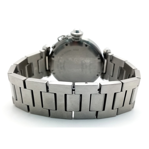 52 - A Pasha de Cartier Diamond Automatic Ladies Watch. Stainless steel bracelet and case - 36mm. Diamond... 