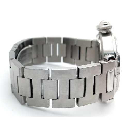 52 - A Pasha de Cartier Diamond Automatic Ladies Watch. Stainless steel bracelet and case - 36mm. Diamond... 