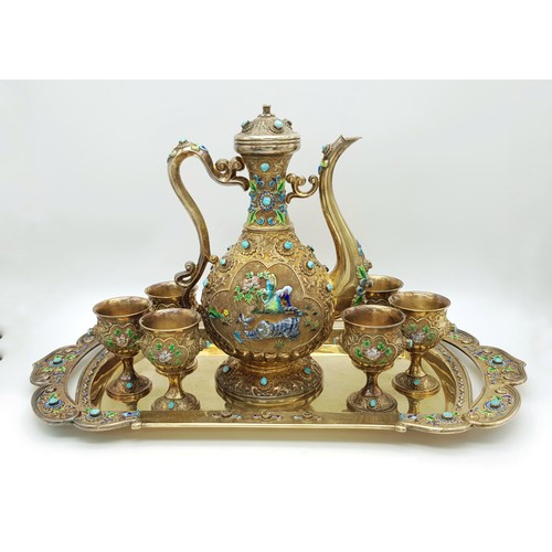 1501 - A Magnificent Chinese 20th Century, Solid Silver and Enamel Tea Set and Tray. Incredible workmanship... 